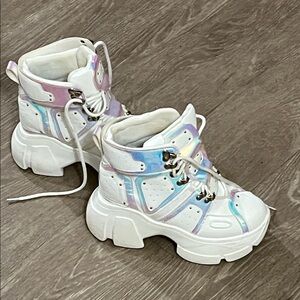 Holographic White Platform Sneakers